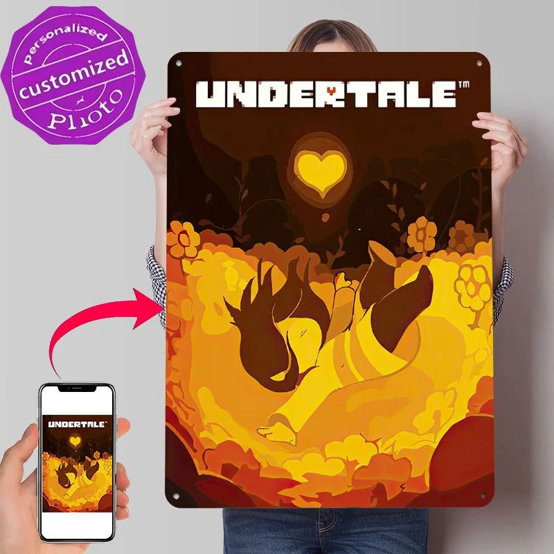 Undertale Game Cover Art 3D Texture Printed Poster Custom Vintage Metal Tin Plate Sign for Wall Art Bedroom Decorations House