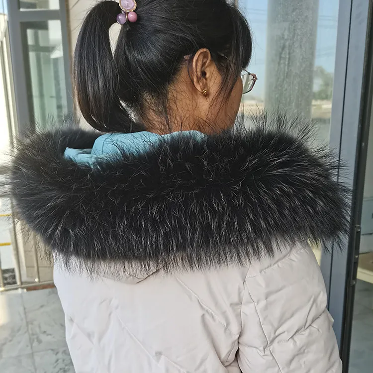 Women Natural Fox Fur Collar Winter Neck Warm Fashion Scarf Hoodie Fur Trim Genuine Raccoon Fur Hood Luxury Brand Fluffy Shawl