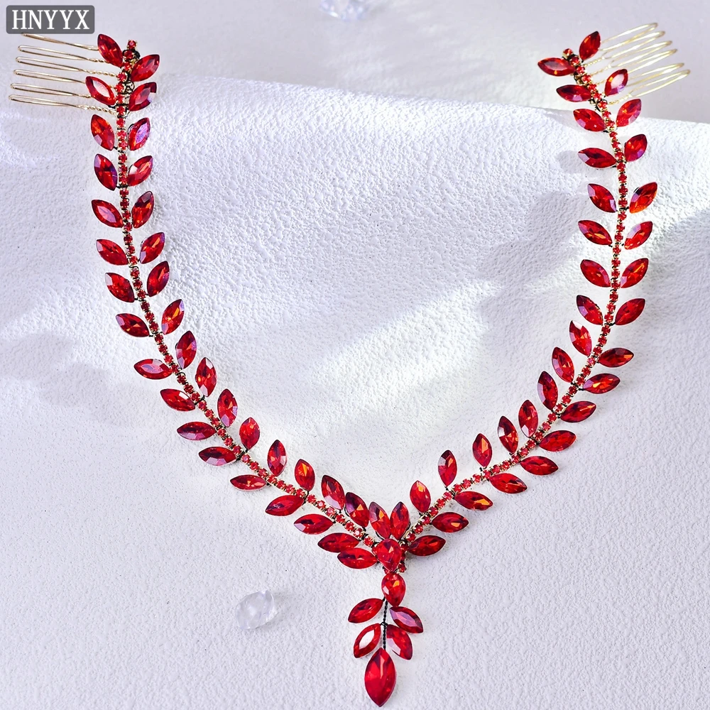 HNYYX Red Rhinestone Hair Vine Sparkling Hair Pieces Party Head Comb Bride Wedding Hair Wear Elegant Hair Accessories A141