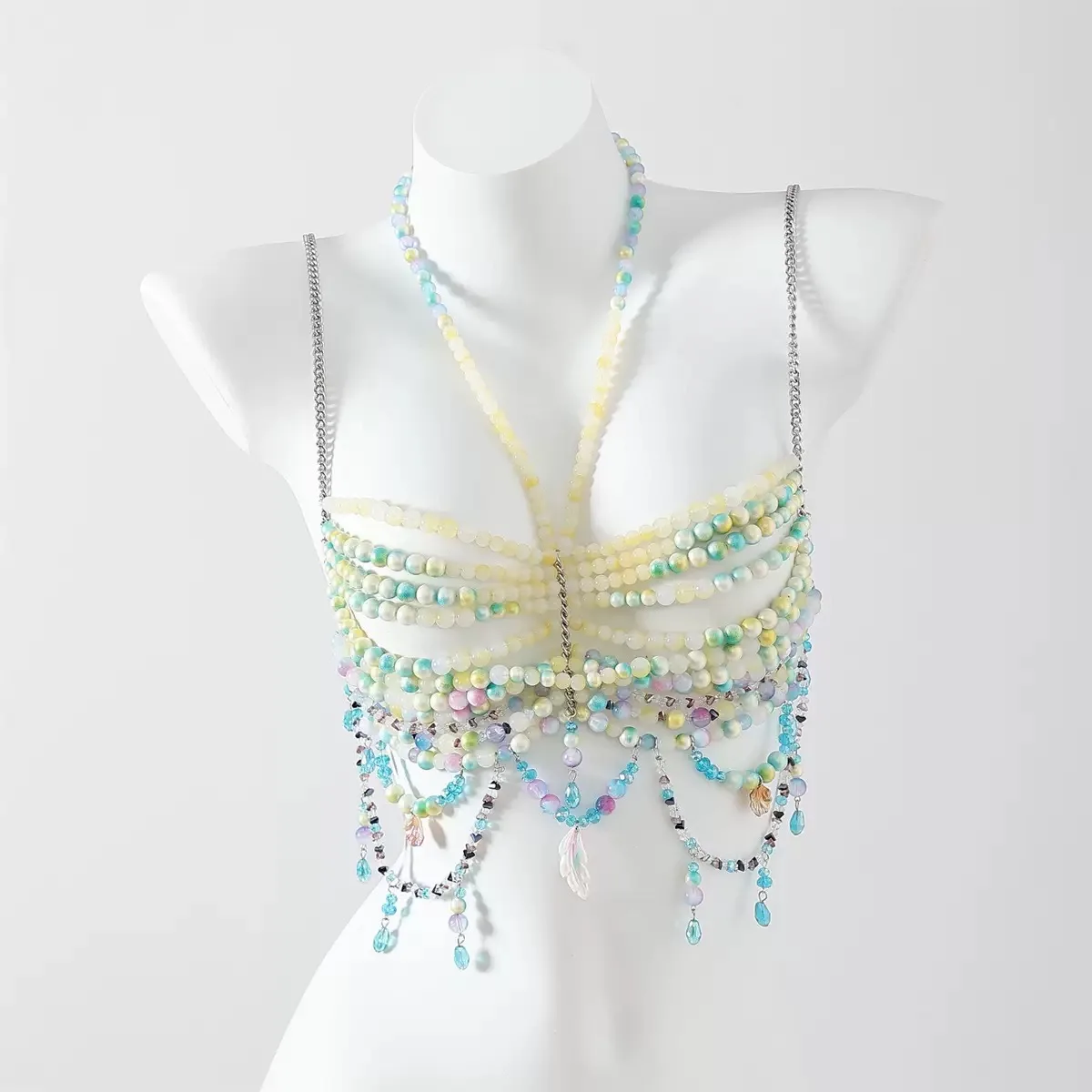 Vrouwen Tops Kralen Hemdje Vest Bikini Bh Top Body Overdreven Parel Hals Bustier Beachwear Lingerie Vrouw Club Rave