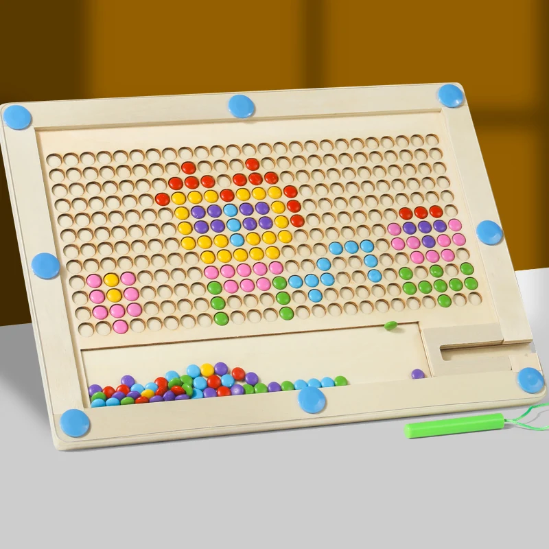 Montessori Magnetisches Zeichenbrett für Kleinkinder, Magnetperlen, Labyrinth und Stift, Zeichenbrett, pädagogisches sensorisches Reisespielzeug