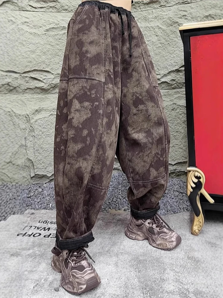 Amax luluE Winter Fashion Fur Jeans Women Loose Vintage Camouflage Denim Pants Ladies Casual Classic Thicken Warm Harem Trousers