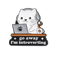 Go Away I'm Introverting Cute Cat Enamel Pins Cartoon Animal Kitten Brooches Mental Health Quotes Lapel Badge I Say A Lot of Pin