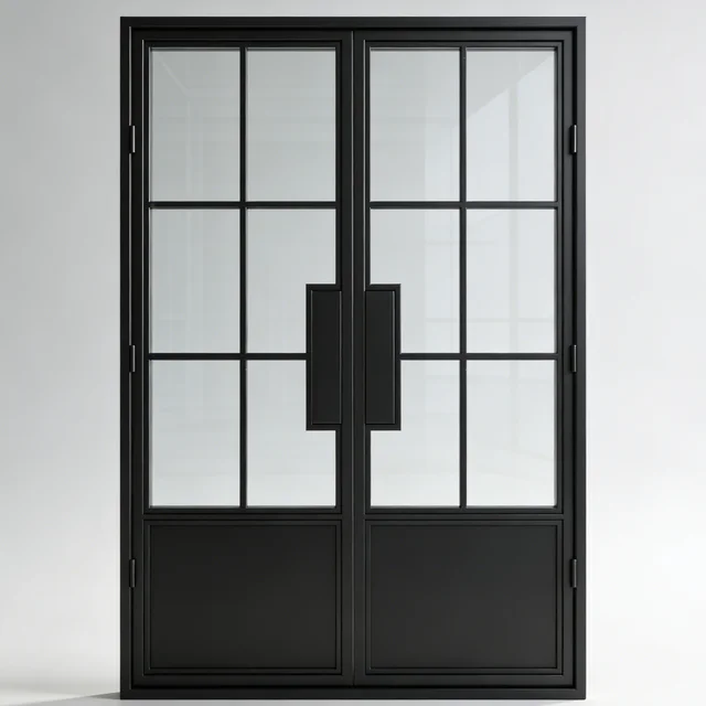 Applicable To Entrance Aluminum Frame Tempered Glass French Door Modern Design French Double Doors Durable Security Front Doors 4