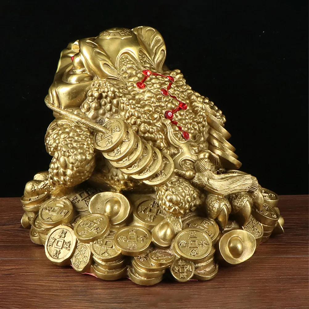 Copper Money Toad Ornament Classical 3-Legged Frog Statue Stable Desktop Office Decor Small Space-Saving Ancient Style Adornment