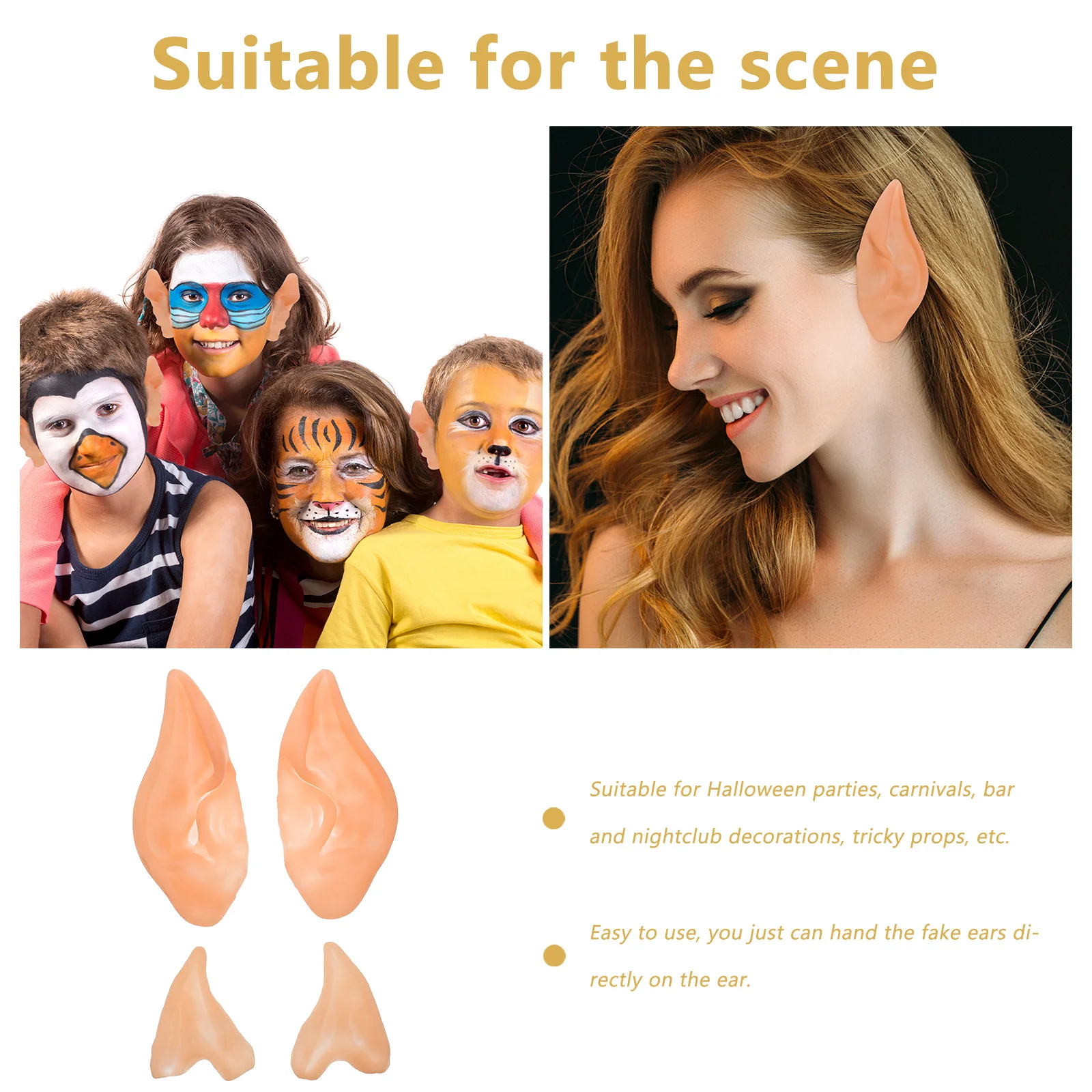 

Durable 1Set Fake Ears Halloween Costume Fairy Ear Props Realistic Comfortable Cosplay Accessory Fake Ears Fairy Ear