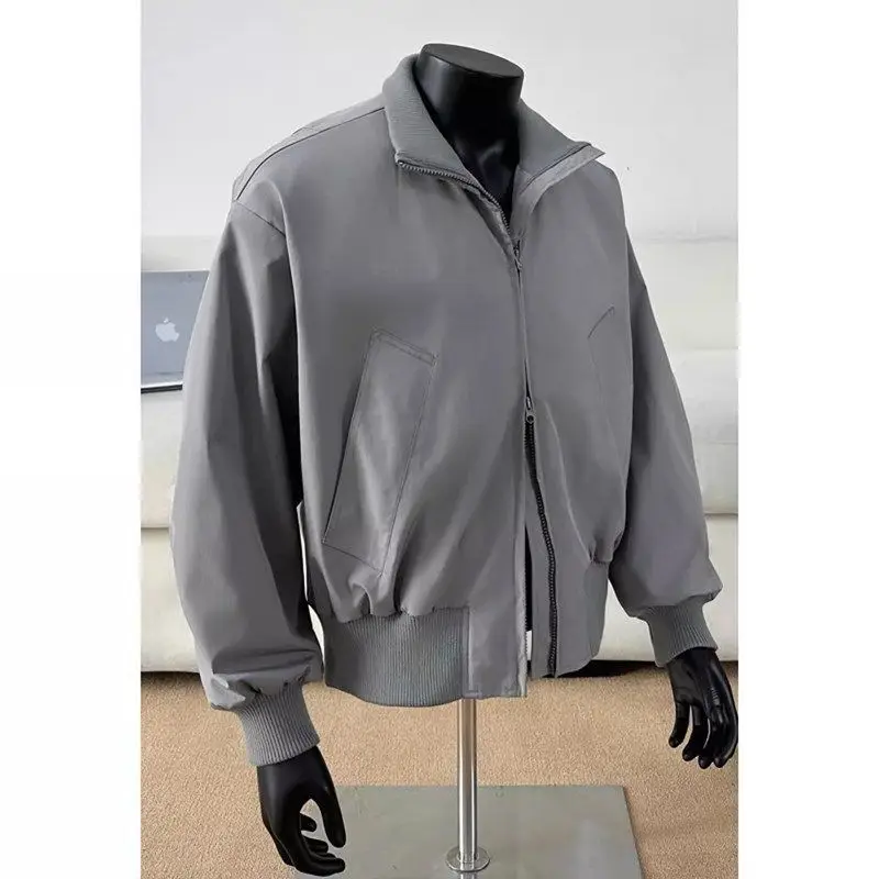 Black Short Tooling Jacket Men's Stand-up Collar Baseball Uniform Stand-up Collar Jacket