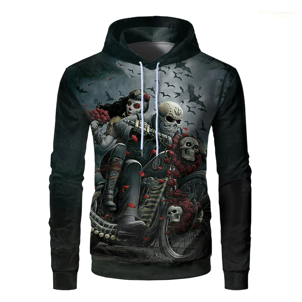 

Vintage Horror Skull 3D Print Men Hoodie Fashion Classic Casual Pullover Hoodies Motorcycle Rider Death Graphic Death Clothing