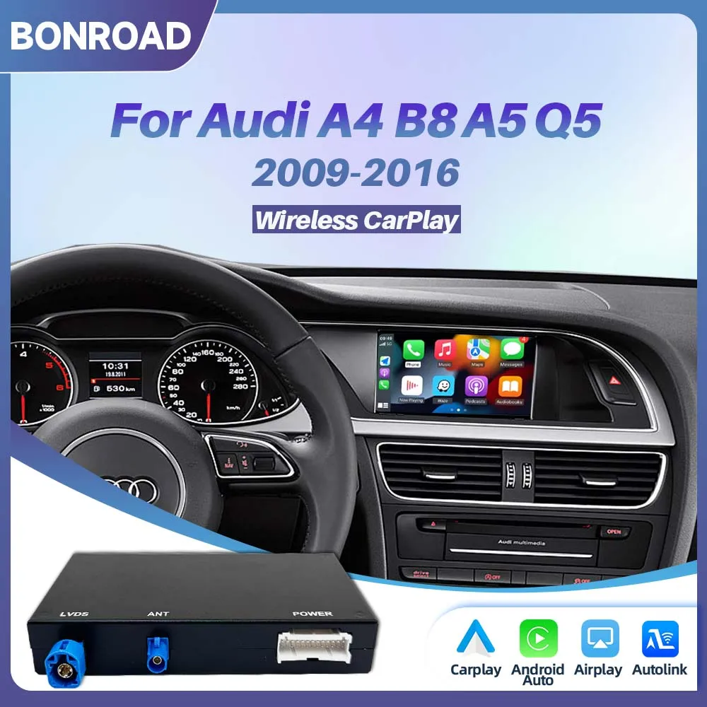BONROAD Bezprzewodowy CarPlay Android Auto Audi A4 B8 A5 Q5 2009-2015 Adapter Interfejsu Systemu MMI 3G AirPlay MirrorLink Nawigacja