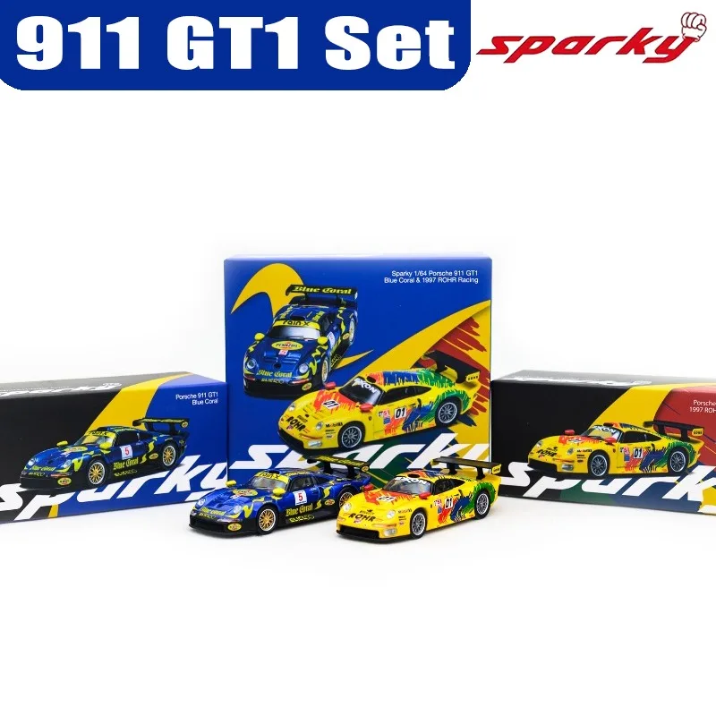 

TINY&Sparky 1/64 911 GT1 Blue Coral&1997 ROHR Racing Set Alloy Motor Vehicle Toy Die-casting Metal Model Collection Boy Gifts