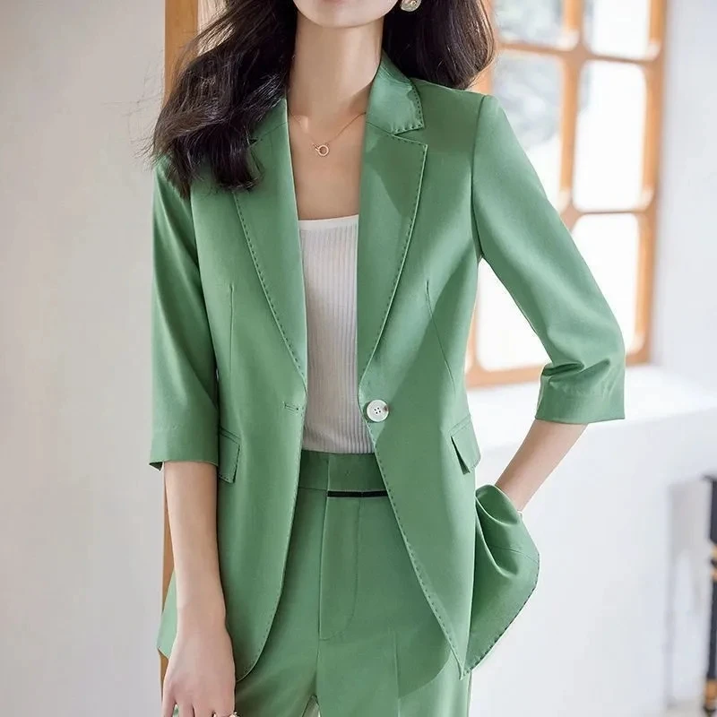 Women Summer Thin Workwear Set Korean Office Lady Slim Blazer Pants Two Piece Sets 2024 Formal Suit Coats Trousers Outfits