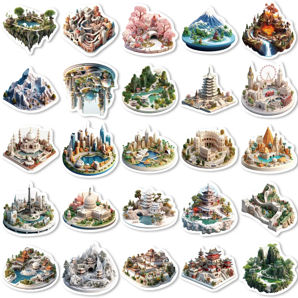 50PCS Creative 3D Small World Micro Landscape Stickers for Mobile, Computer, Tablet, Waterproof Stationery System Stickers