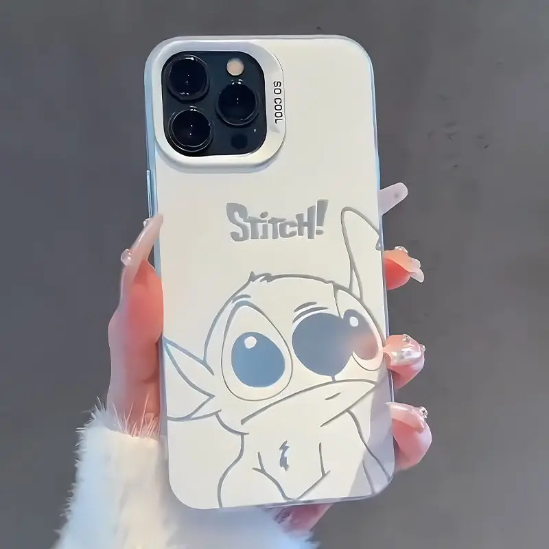 Disney Stitch Cartoon White Phone Case For iPhone 11 12 13 14 15 Pro Max 7 8 Plus X XR XS MAX Mini Y2k lovely Anti Fall Cases