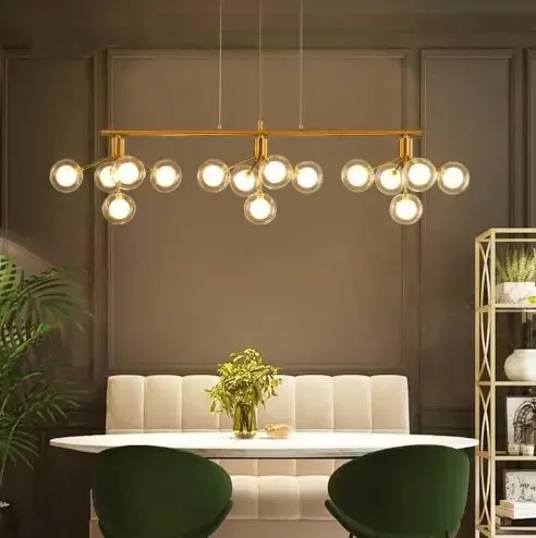 Modern LED Chandelier Lighting AC90V - 260V Living Room Restaurant Transparent Glass Ball Kitchen Indoor Deco Gold Hanging Lamp