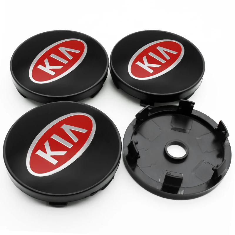 4x 60mm KIA Nabendeckel Felgendeckel Radkappen Rot