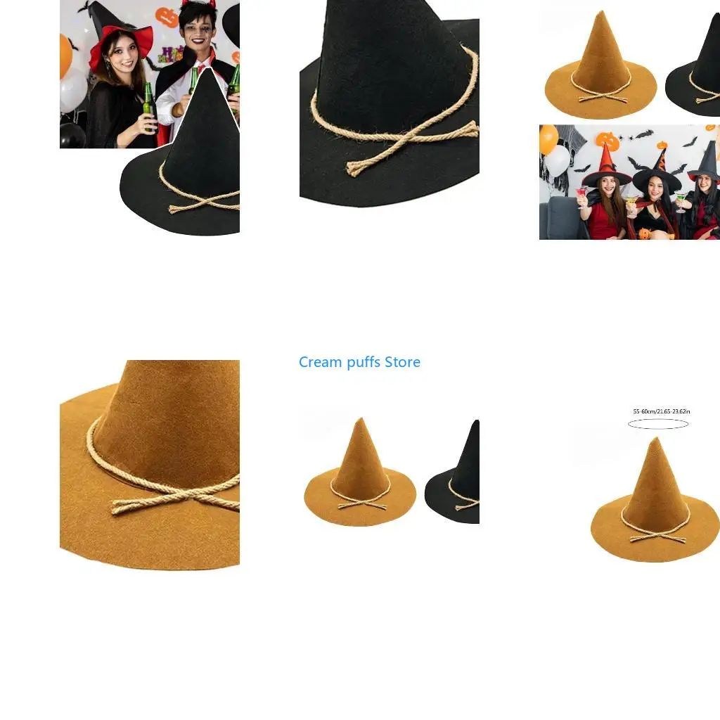 50LE Trend Pointed Witch Hat Carnivals Party Cosplay Unisex Wizard Hat Plain Color