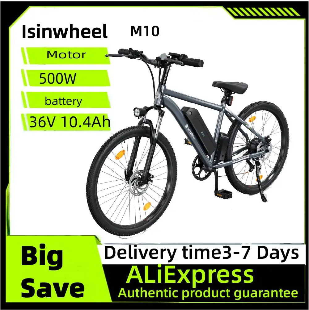 

Isinwheel M10 E-bike For Adult 36V 10.4Ah Battery 500W Motor 35-Speed Derailleur 26" Tires City Electric bicycle