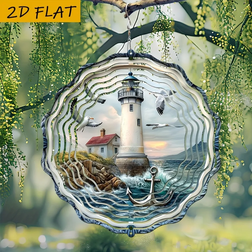 

Металлическое настенное украшение «Маяк с чайками», вращающееся на 360 градусов, круглое, в морском стиле, подарок для сада