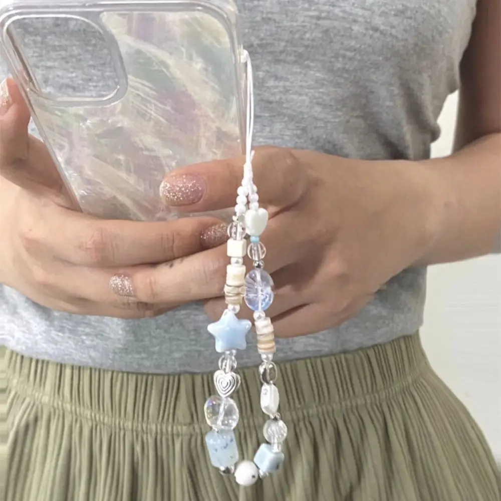 Flower Star Cell Phone Charm Strap Sea Breeze Ins Summer Cell Phone Hanging Chain Kawaii Beaded Cell Phone Wrist Strap