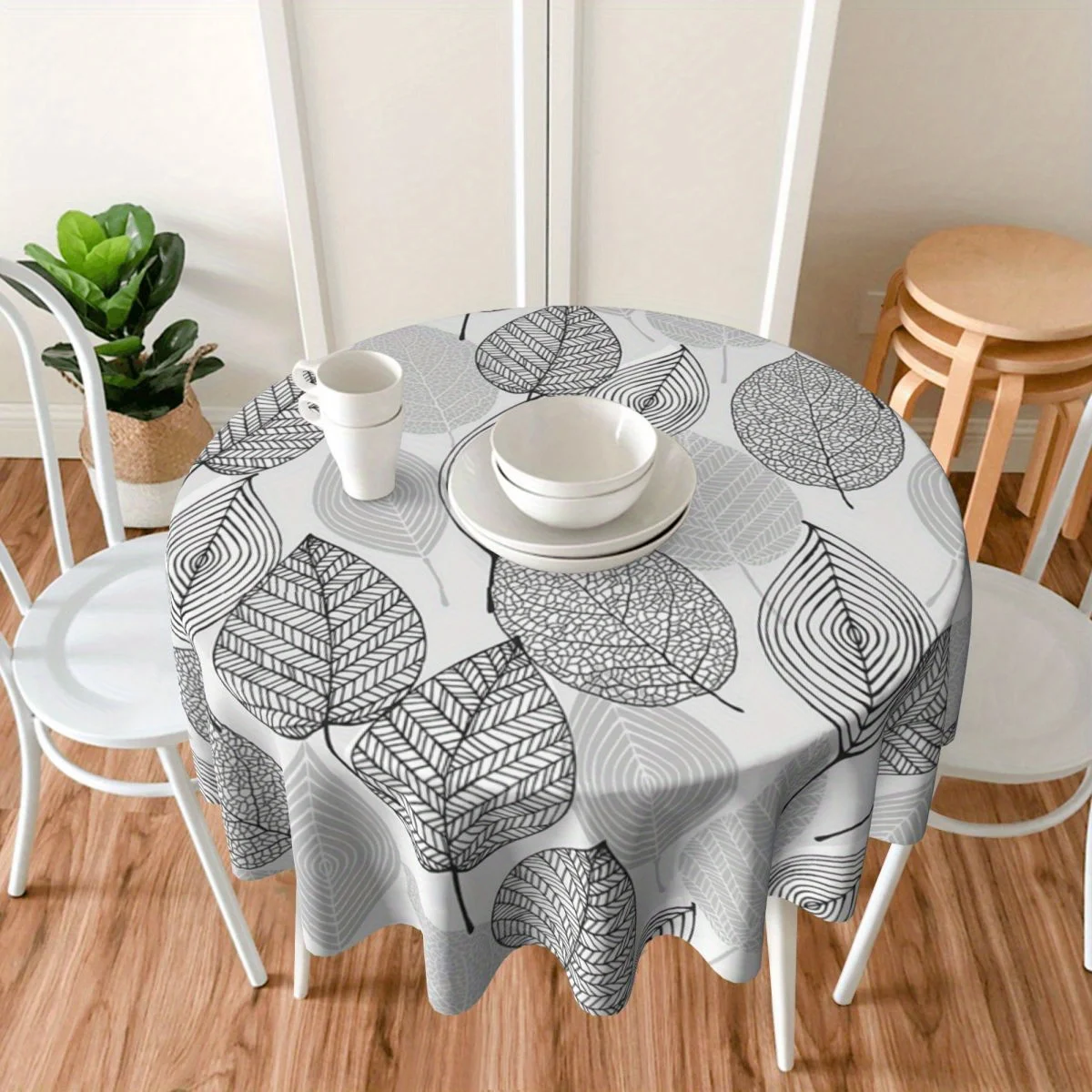JIT, 1pc Country Leaf Texture Kitchen/Dining Round Print Tablecloth