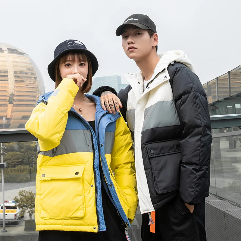 

Новая мужская утепленная куртка-пуховик 2025 года с капюшоном и вставками из полиэстера, теплая рабочая одежда, верхняя одежда, несъемный капюшон, городской повседневный стиль
