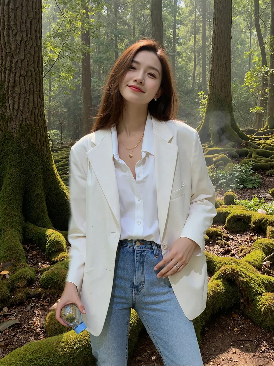 

Блейзер, женские пальто, черно-белый эластичный слой с карманами спереди, популярный сезонный мягкий молодежный верхний плащ с рантом Aura, круглый ряд с запахом