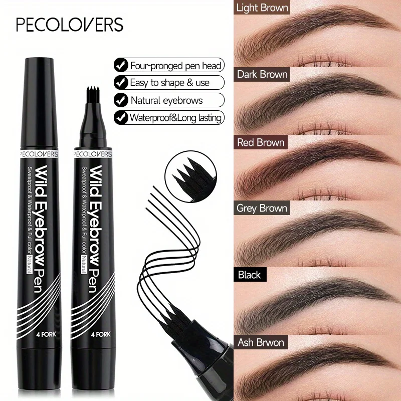 4 Forks Eye Brow Pen, 5 Color Natural Matte Liquid Tint Makeup Long Lasting Waterproof Eyebrow Smudge Proof Cosmetic