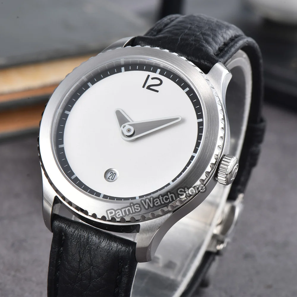 Parnis 41mm 5ATM acciaio inossidabile vetro zaffiro quadrante blu cassa argentata cassa rotonda automatica orologio da uomo