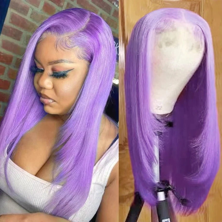 

Лавандово-фиолетовый многослойный парик с прямым срезом и кружевной передней частью 13x4 HD, без клея, синтетический, с естественной линией роста волос, для повседневного использования и косплея