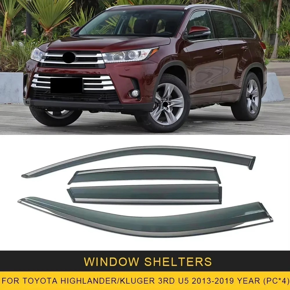 

Хромированные полоски, защита от дождя для TOYOTA Highlander/Kluger 2007-2023, оконный козырек, ветровые дефлекторы, дверной козырек, вентиляционные шторы, вентиляционный козырек