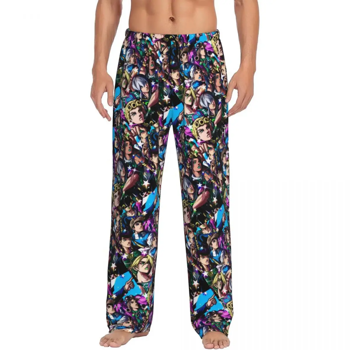 

Мужские пижамные штаны в стиле аниме JoJoes на заказ, эластичная одежда для сна с карманами