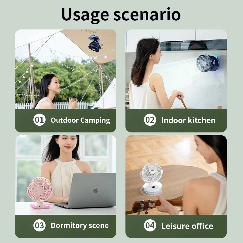 新しい Protable ミニファン充電式 LED デジタルスクリーンファン壁掛けファン 8H タイミング 180 °   調整可能な7つのカラフルなライトファン