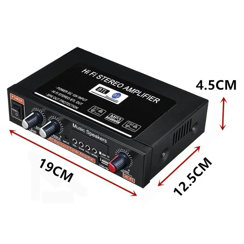 DC 12V G30 HIFI Bluetooth Car Audio Power Amplifier 2 Channel Radio Player Support SD / USB / DVD / MP3 with Remote Controller