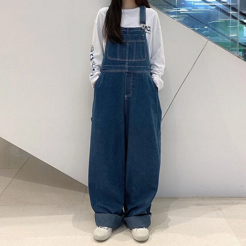 

Women's Denim Overalls Summer Thin Lightweight High Waist Slimming Wide Leg Loose Fit Petite Korean Style Long Pants Youthful