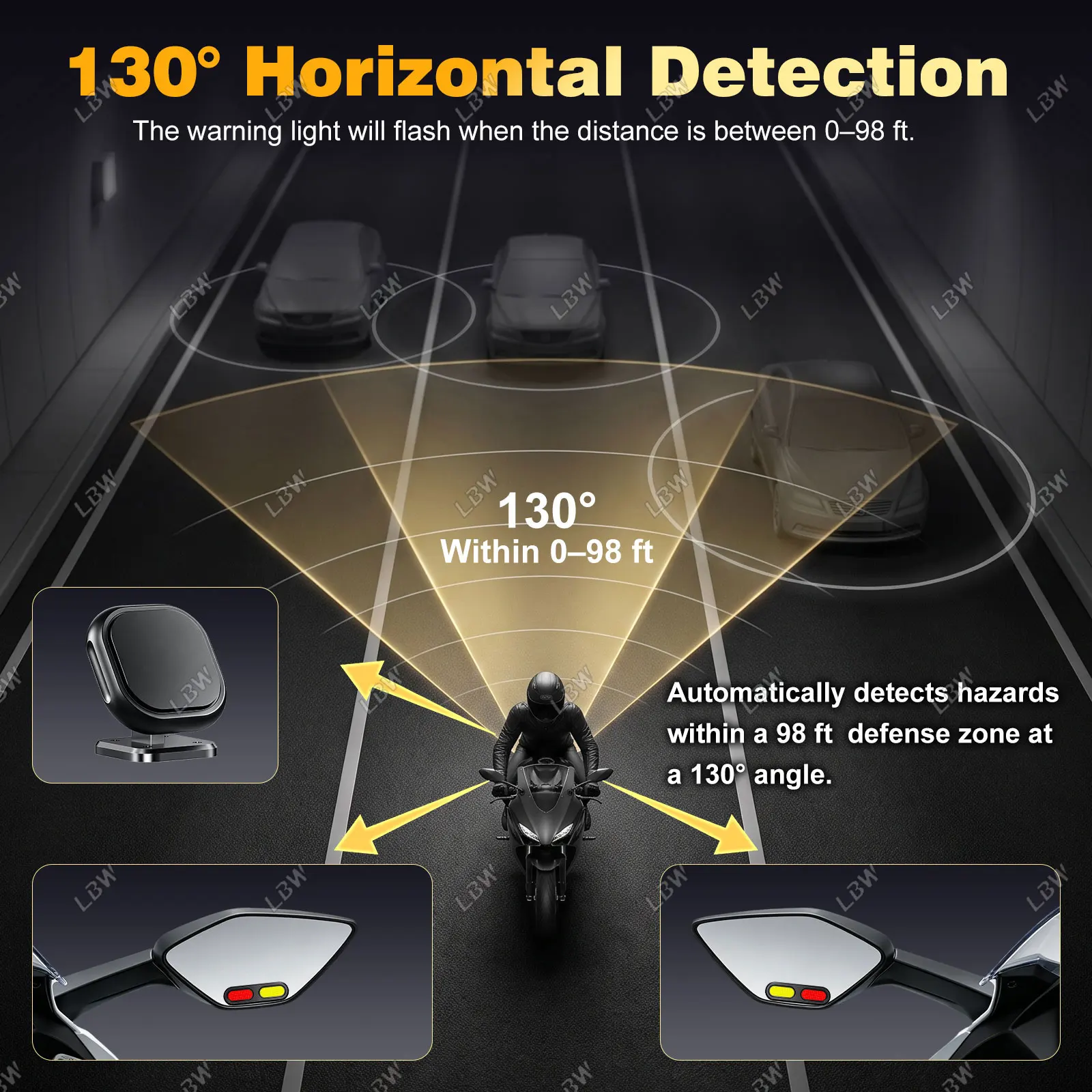 BSD01 Motorcycle BSD Safety System 24GHz Radar Blind Spot Detection IP67 LED
