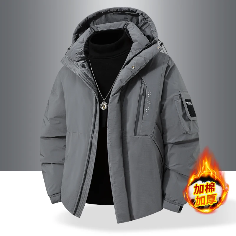 Winter Warm Hooded Men Parkas Coats Outdoor Windproof Male Outerwear Fashion Comfortable Cotton Jackets Solid Color All-match