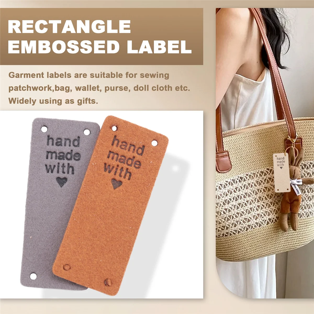 

ABIYY-50Pcs Handmade PU Leather Tags Handmade with Love PU Labels Faux Leather Sew on Labels Embellishment Knit Accessories