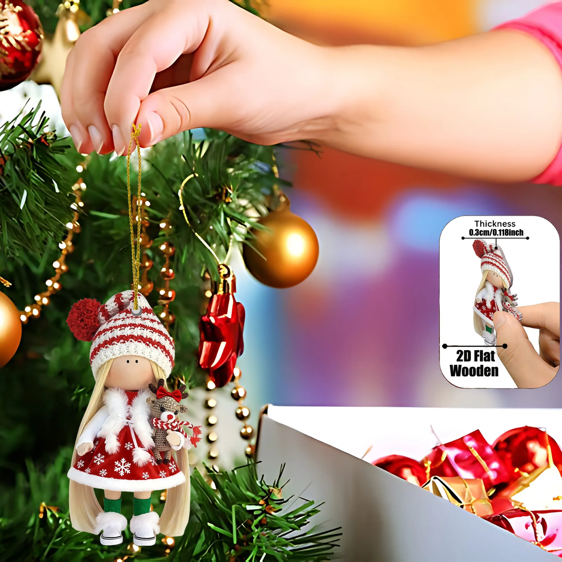 18/12pcs Artificial Wood Christmas Doll Figurines 2D Flat Characters with Traditional Outfits for Decorations Christmas Decor