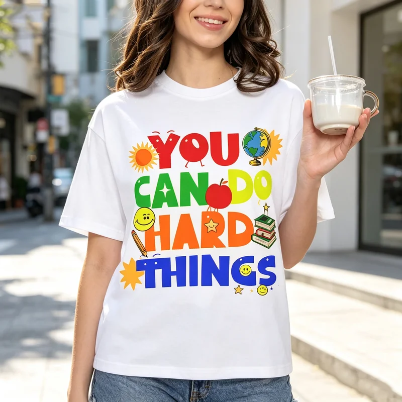 Vintage You Can Do Hard Things T Shirt Inspirational Letter Print Casual Cotton Short Sleeve Womens Y2k Top Harajuku Summer