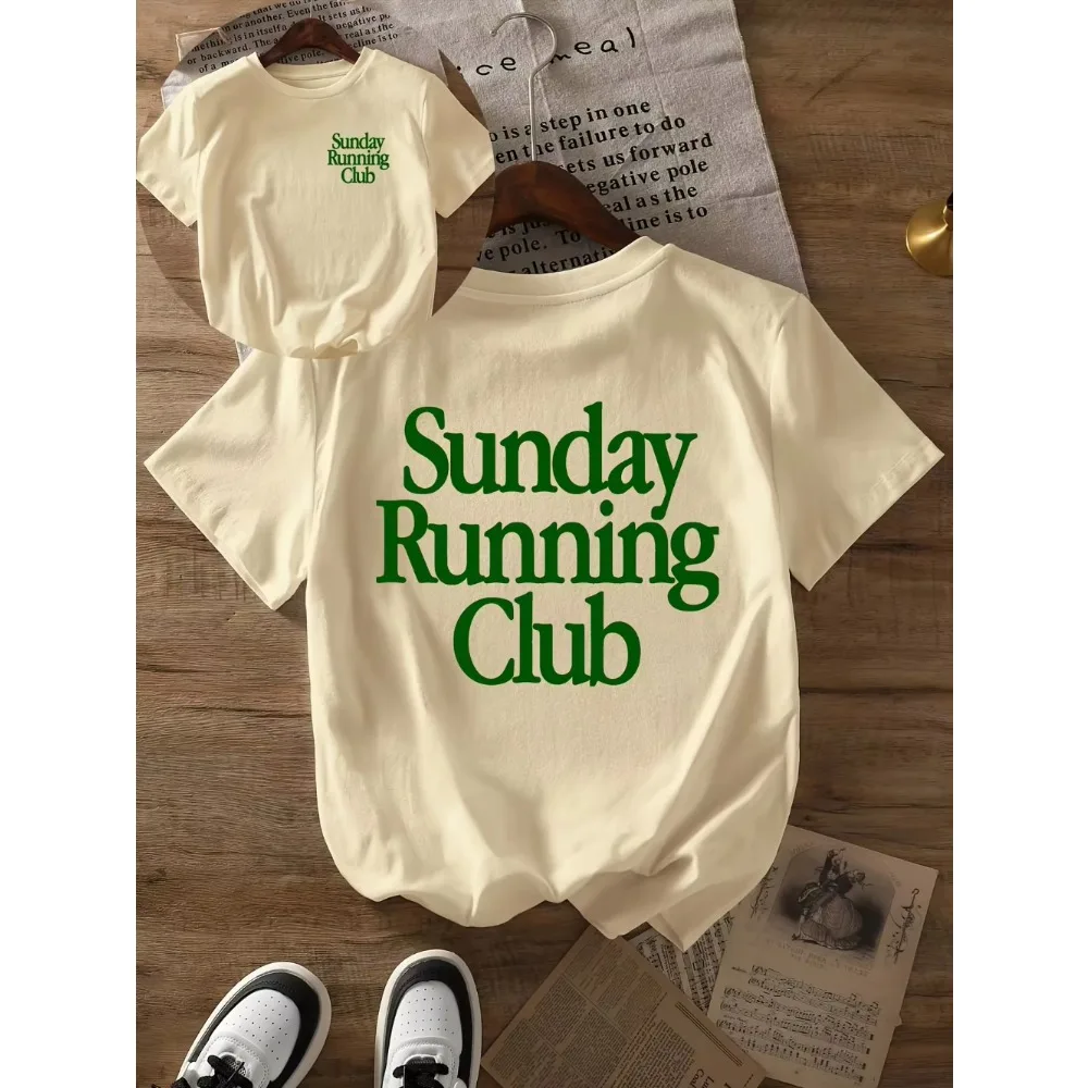 Sunday Running Club Print Summer T-Shirt Pure Breathable Tee Sporty & Casual Top Jogging Daily Wear Women Casual Tee Personality