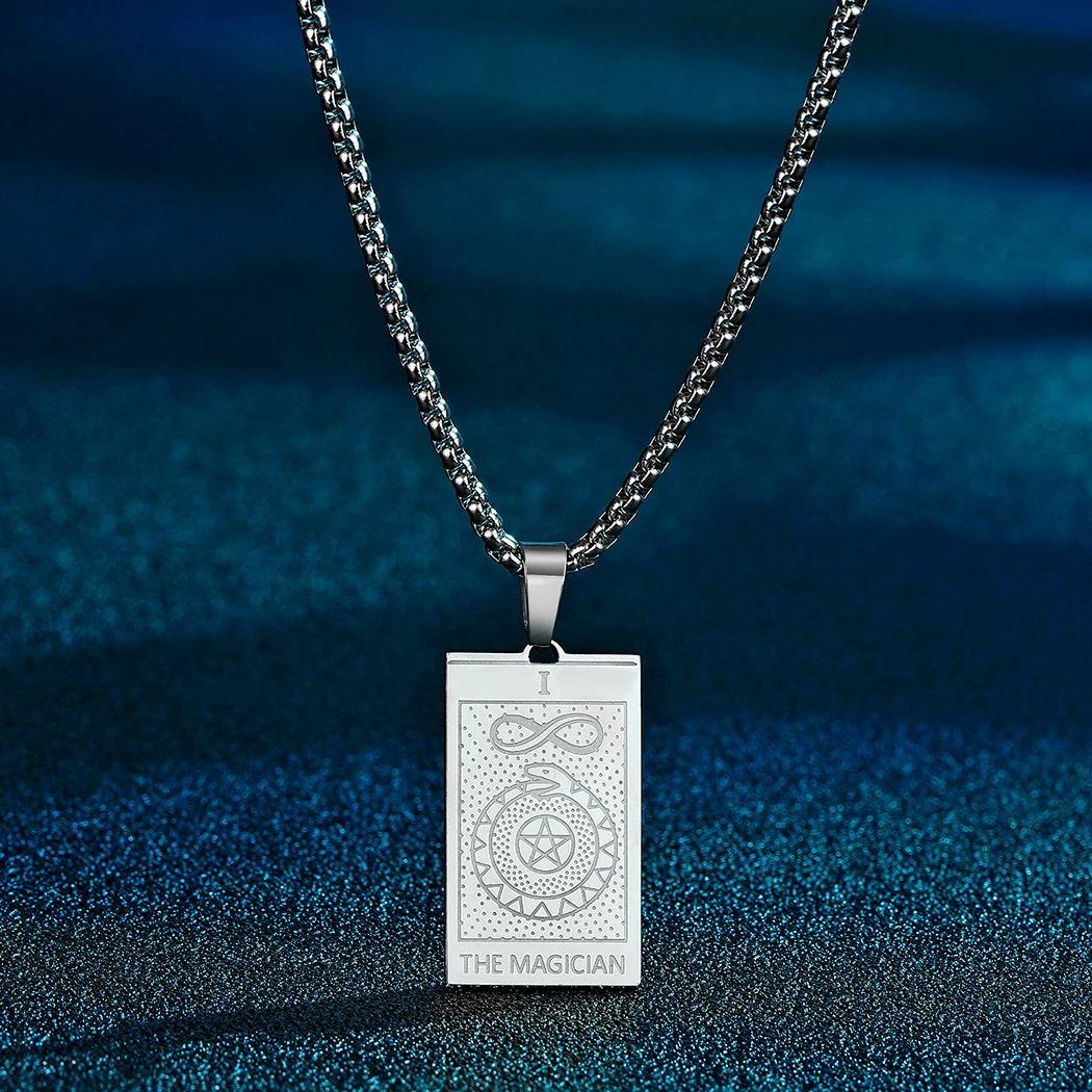 QIAMNI Magician Snake Star Tarot Cards Pendant Necklace for Women Stainless Steel Ouroboros Choker Amulet Major Arcana Jewelry - view 4