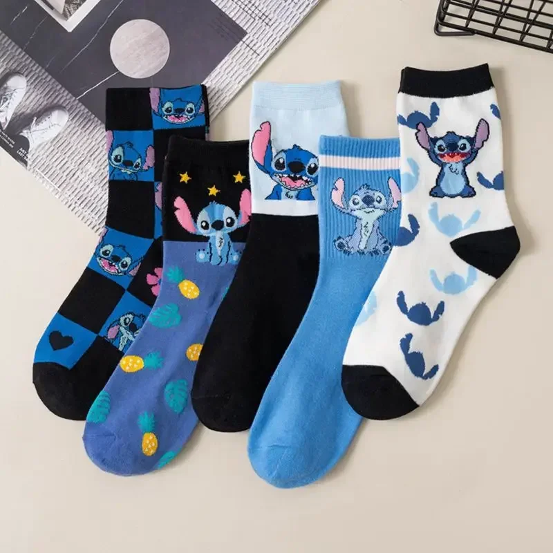 Cotton Socks Anime Stitch Sanrio Pure Cotton Socks Medium Length Socks Combed Cotton Birthday Gift for Girls Friends Boys