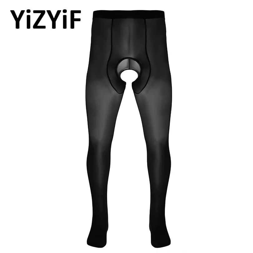 Mens Ice Silk Sexy Pantyhose Closed Toes Crotchless Stretchy Stockings Tights Hosiery Legging Pant Underwear for Valentine Night