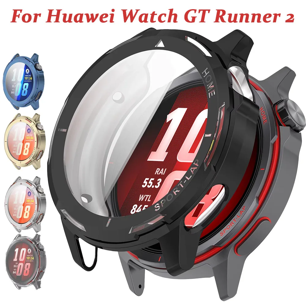 TPU-Displayschutz-Uhrengehäuse für Huawei Watch GT Runner 2, transparenter Schutz, kratzfeste, wasserdichte Abdeckung, weiche, stoßfeste Abdeckung