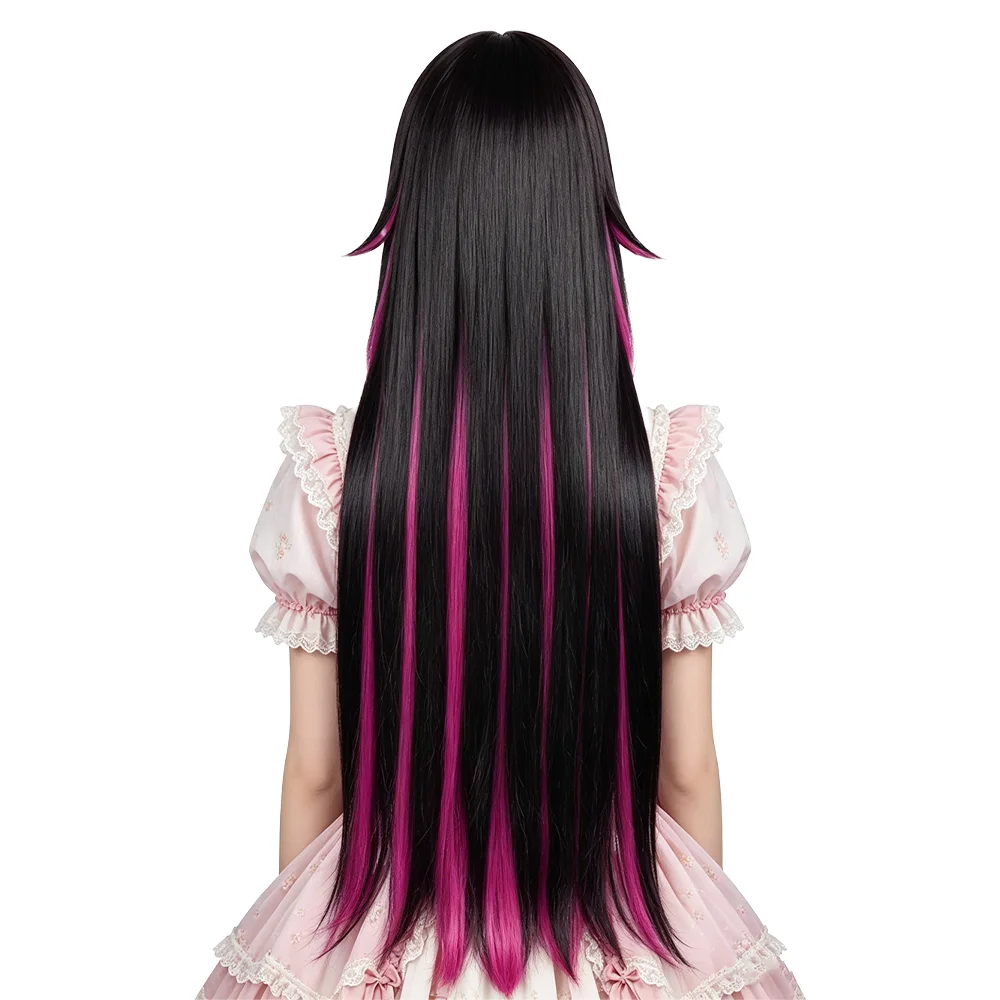 Columbina Cosplay Wig Long Straight Black Pink Gradient Heat Resistant Synthetic Hair For Women Halloween Party