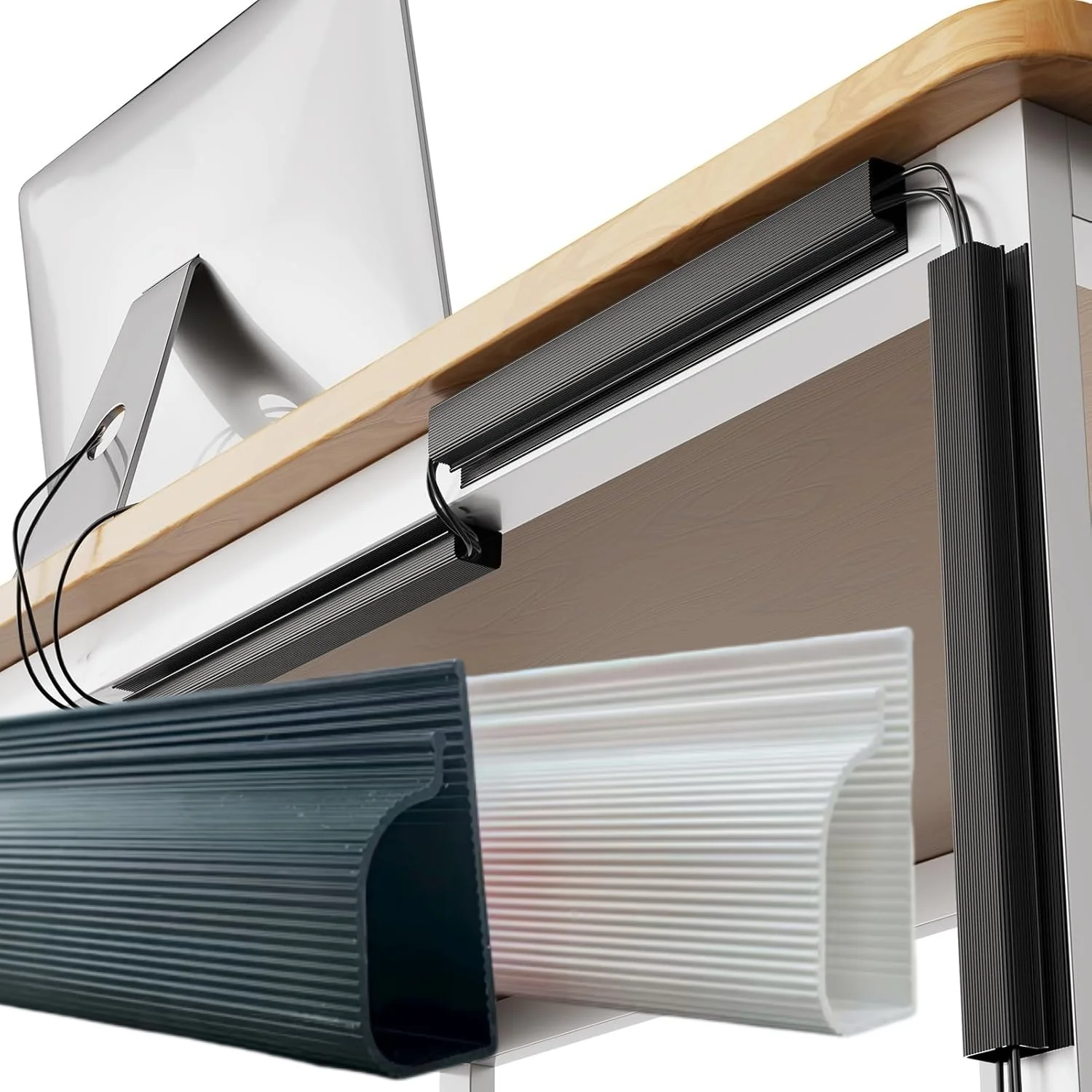 40cm/15.75inch Under Desk Cable Management Tray PVC Power Wire Hider Strip Cord Holder Wire Organizer Cable Raceway