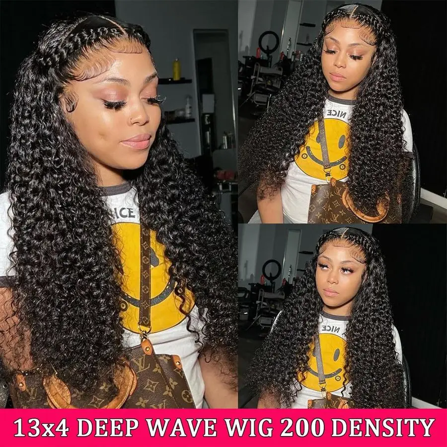 Deep Wave Lace Front Wigs Human Hair, 30 inch, 200 Density, HD Deep Curly Lace Front Wig