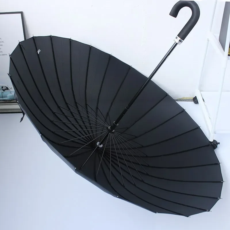 

24 Bone Water Open Flower Umbrella Long Handle Double Umbrella Increase Storm Protection Business Straight Car Umbrella