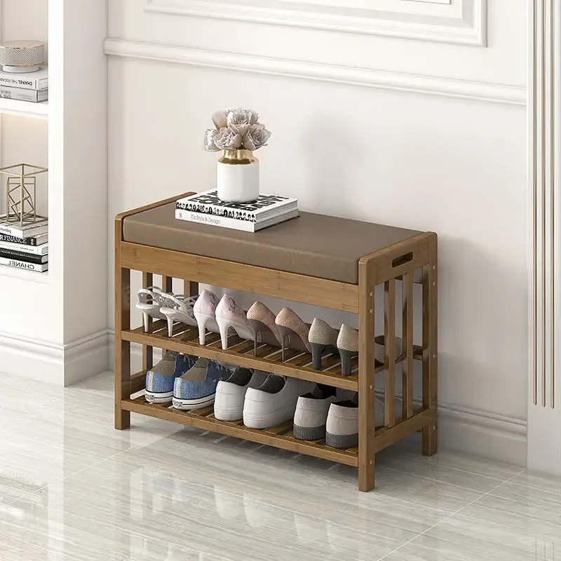 Bamboo Shoe Change Stool Simple Modern Home Doorway Shoe Cabinet Stool Can Sit  Wear Shoe Stool Multi-functional Bench Furniture