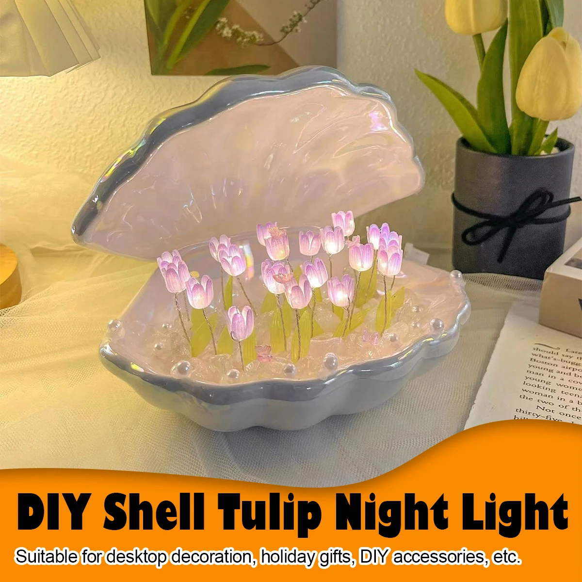 

Diy Tulip Night Lamp Handmade Flower Lamp Girl Photo Lamps Atmosphere Light Home Decoration Tulips Pink/White Seashell 3d Office